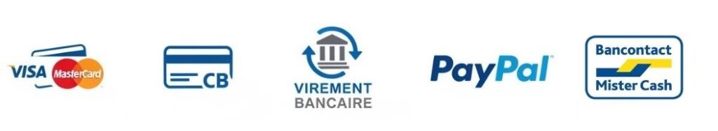 payements par visa, mastercard,carte bancaire, bancontact, virement bancaire et Paypal
