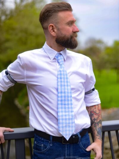 Cravate en coton vichy bleu et blanc