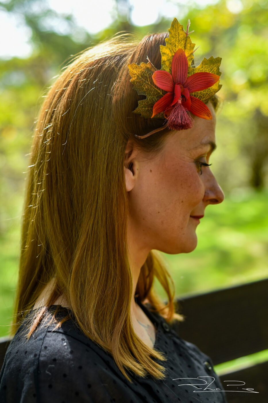 Pince à cheveux feuille d'automne et orchidée orange, fait main